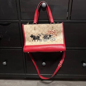 Red and Tan Coach Tote Bag